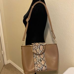 Tan with snake trim shoulder bag